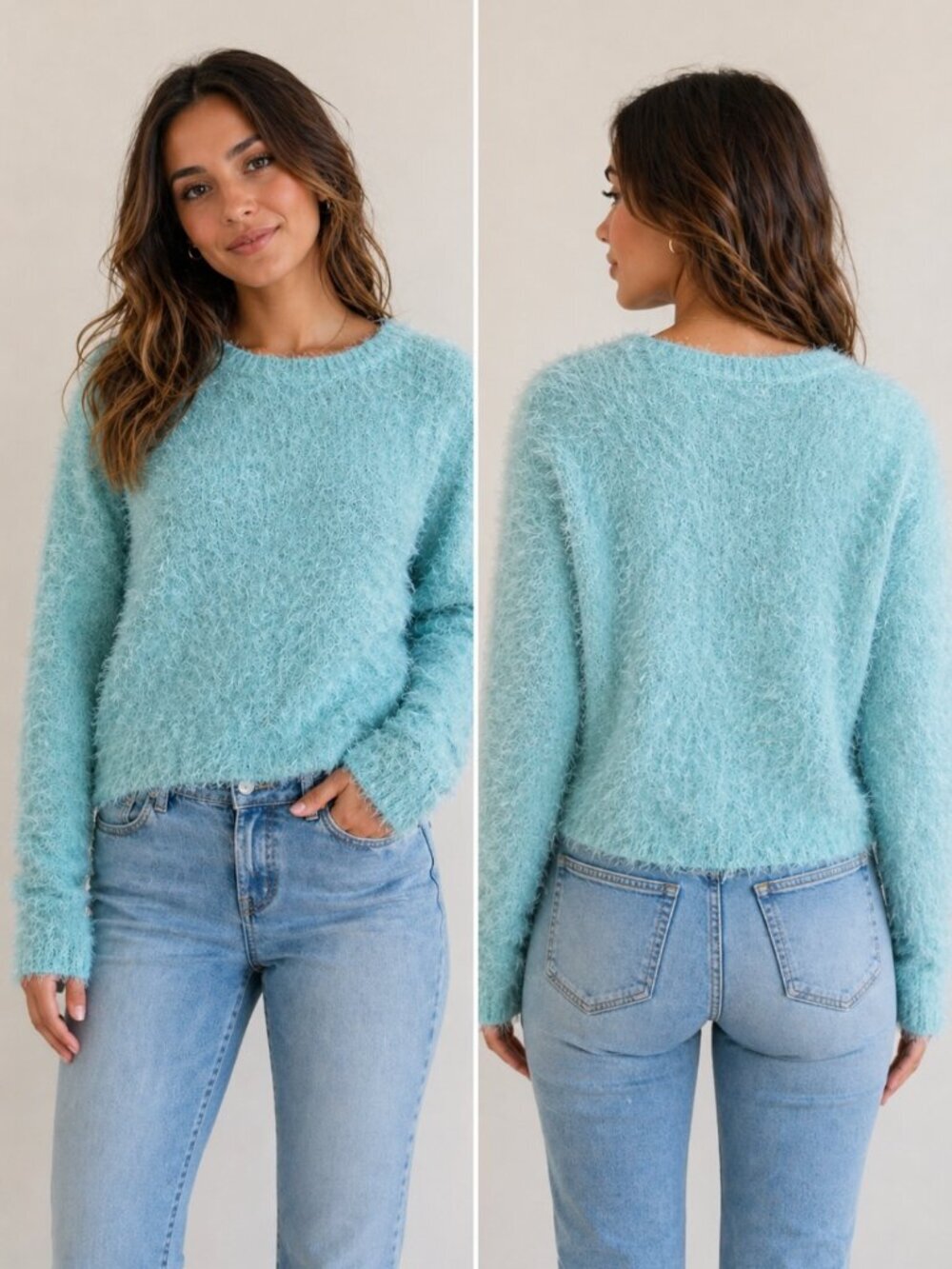 Cali Sun & Fun Fuzzy Sweater Aqua Blue Eyelash Knit Cozy Soft Sz M